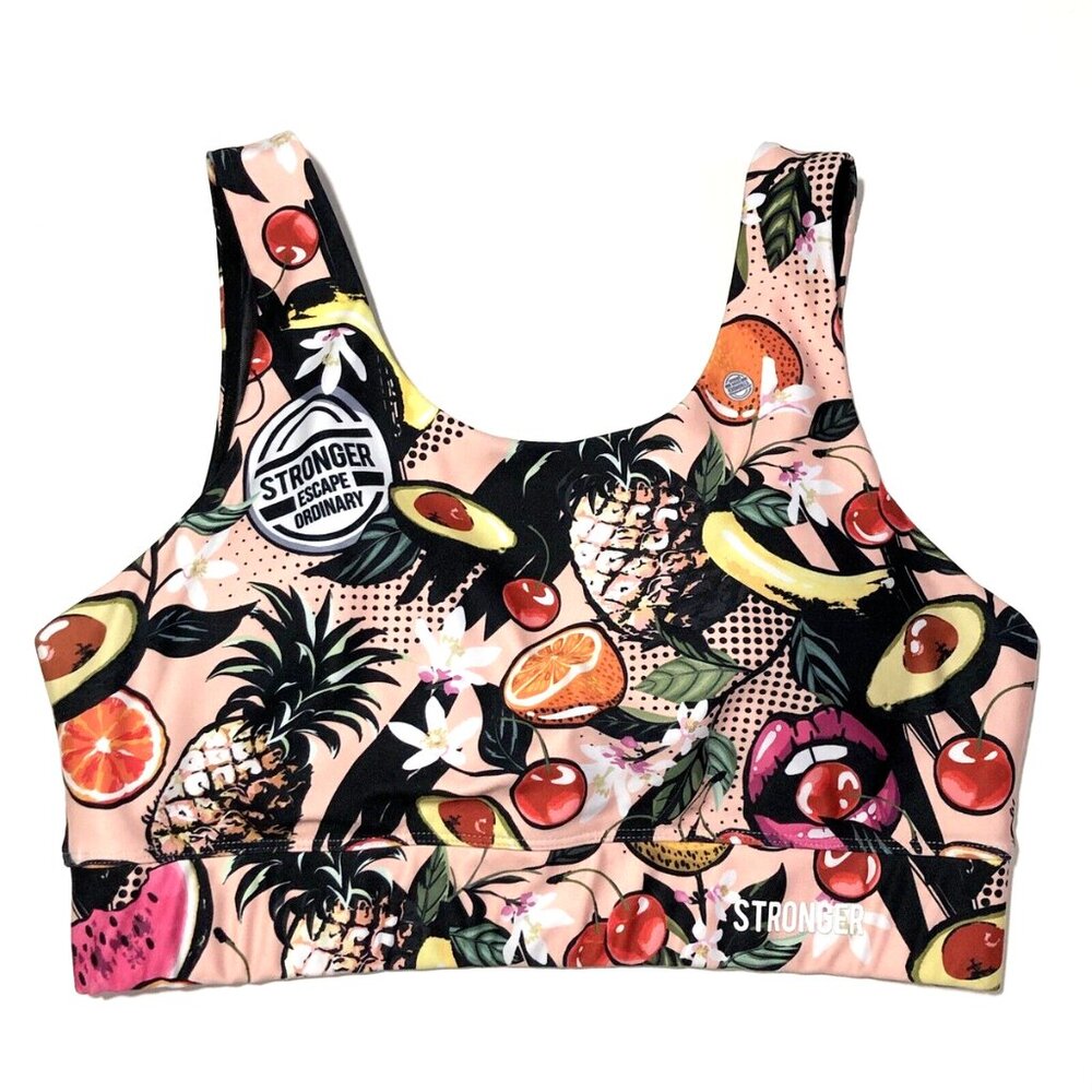 Stronger Yolo Fruit Print Sports Bra